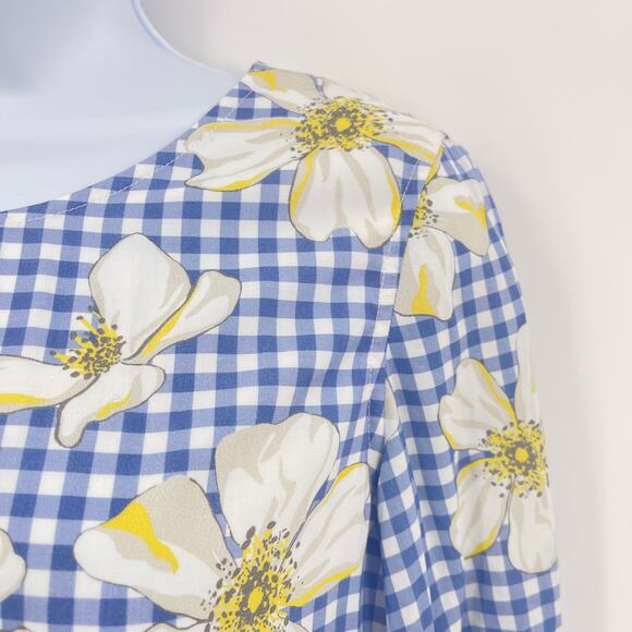 Draper James NEW Dress Women's 2 Exclusive Scad Blue Gingham Floral Shift Mini - Picture 6 of 12